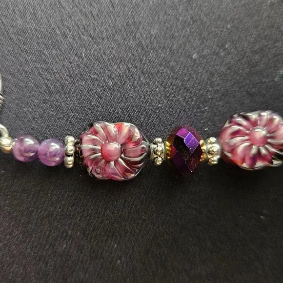 Hand Crafted Carved Amethyst Fluorite Necklace and Bracelet Ensemble - Picture 11 of 12